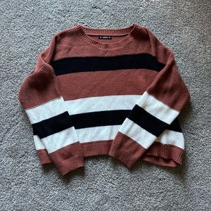 Brown, White and Black Striped SHEIN sweater, Size Small